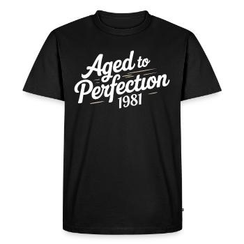 Conception 1981 pour le 45 – Pendant 45 ans - T-shirt Premium bio Homme - noir - Devant - Nico (187cm)