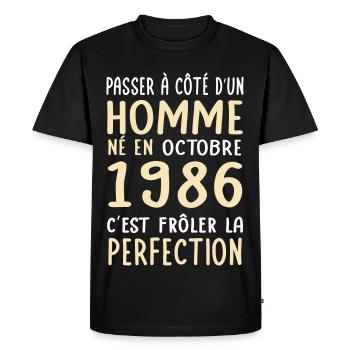 Anniversaire 40 ans - Né en Octobre 1986 - T-shirt Premium bio Homme - noir - Devant - Nico (187cm)