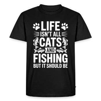 Fishing Saying Fishing Cat Funny Angler Gift - Men's Premium Organic T-Shirt - black - Front - Nico (187cm)