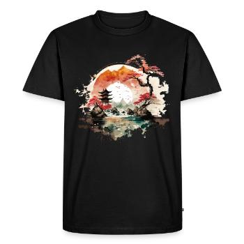 Paysage japonais - T-shirt Premium bio Homme - noir - Devant - Nico (187cm)