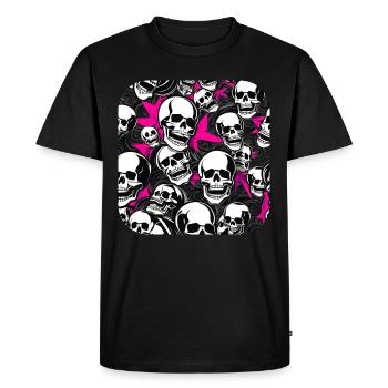 Chaos avec des crânes en rose rose - T-shirt Premium bio Homme - noir - Devant - Nico (187cm)