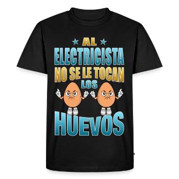L’électricien ne touche pas ses couilles - T-shirt Premium bio Homme - noir - Devant - Nico (187cm)