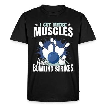 J’ai obtenu ces muscles sous forme de frappes de bowling - T-shirt Premium bio Homme - noir - Devant - Nico (187cm)