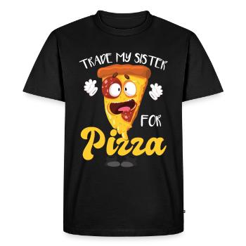 Trade My Sister For Pizza - Men's Premium Organic T-Shirt - black - Front - Nico (187cm)