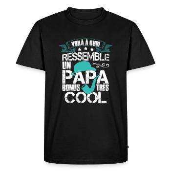 Un Papa Bonus Très Cool - T-shirt Premium bio Homme - noir - Devant - Nico (187cm)