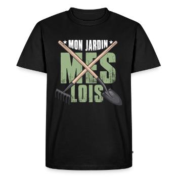 Mon Jardin Mes Lois | Citation De Jardinage - T-shirt Premium bio Homme - noir - Devant - Nico (187cm)