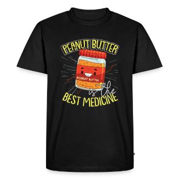 Drôle d’humour au beurre de cacahuète - T-shirt Premium bio Homme - noir - Devant - Nico (187cm)