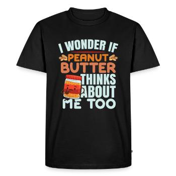 Drôle d’humour au beurre de cacahuète - T-shirt Premium bio Homme - noir - Devant - Nico (187cm)