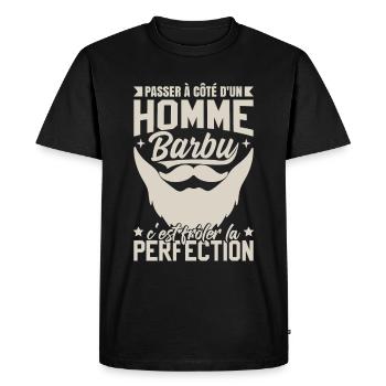 Barbe Homme - T-shirt Premium bio Homme - noir - Devant - Nico (187cm)