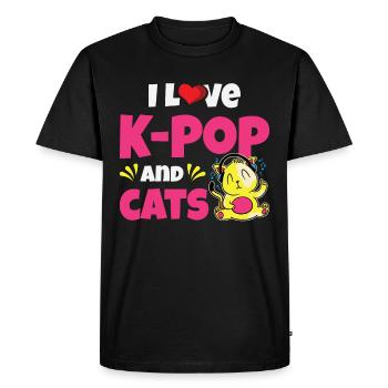 J’aime la K-Pop et les chats - T-shirt Premium bio Homme - noir - Devant - Nico (187cm)