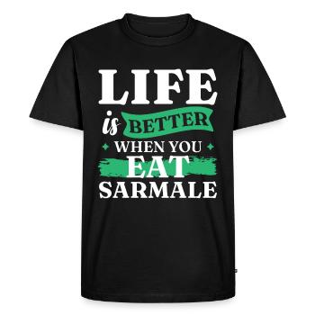 Mangez Sarmale | Cuisine roumaine - T-shirt Premium bio Homme - noir - Devant - Nico (187cm)