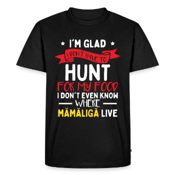 Je ne sais pas où habite Mamaliga - T-shirt Premium bio Homme - noir - Devant - Nico (187cm)