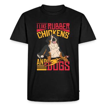 J’aime le poulet en caoutchouc et le bouvier bernois - T-shirt Premium bio Homme - noir - Devant - Nico (187cm)