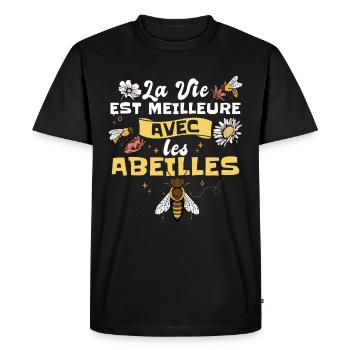 Dicton Abeilles Apicole Apiculture - T-shirt Premium bio Homme - noir - Devant - Nico (187cm)
