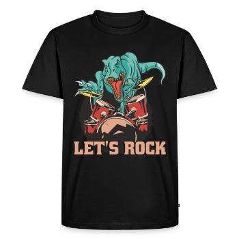 Drôle de dinosaure jouant de la batterie - T-shirt Premium bio Homme - noir - Devant - Nico (187cm)