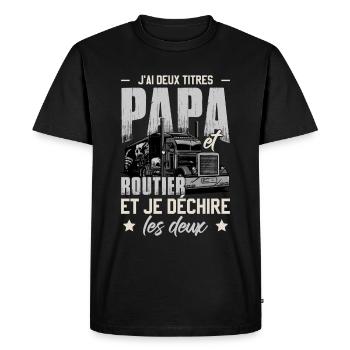 J'ai Deux Titres Papa Et Routier - T-shirt Premium bio Homme - noir - Devant - Nico (187cm)