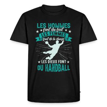 Drôle Handball Sport Coach Handballeur - T-shirt Premium bio Homme - noir - Devant - Nico (187cm)