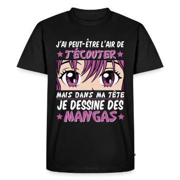 Anime | Je Dessine Des Mangas - T-shirt Premium bio Homme - noir - Devant - Nico (187cm)