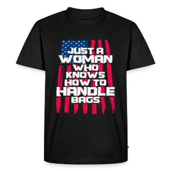 Just A Woman Who Knows How To Handle Bags - Men's Premium Organic T-Shirt - black - Front - Nico (187cm)