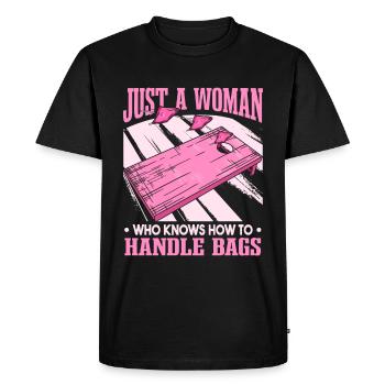 Just A Woman Who Knows How To Handle Bags Cornhole - Men's Premium Organic T-Shirt - black - Front - Nico (187cm)