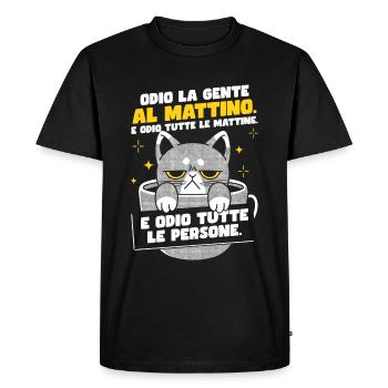 Café du chat du matin - T-shirt Premium bio Homme - noir - Devant - Nico (187cm)