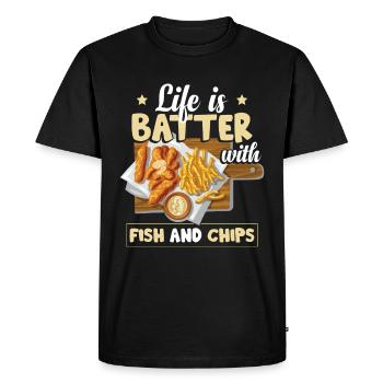 Life Is Batter With Fish And Chips - Men's Premium Organic T-Shirt - black - Front - Nico (187cm)
