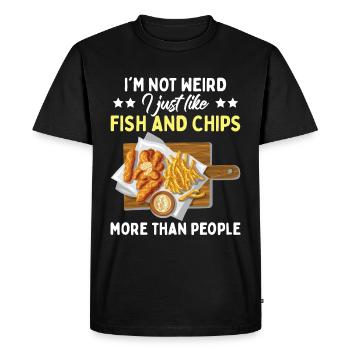 British Food | I Just Like Fish And Chips - Men's Premium Organic T-Shirt - black - Front - Nico (187cm)