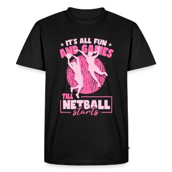 Drôle de joueur de netball - T-shirt Premium bio Homme - noir - Devant - Nico (187cm)