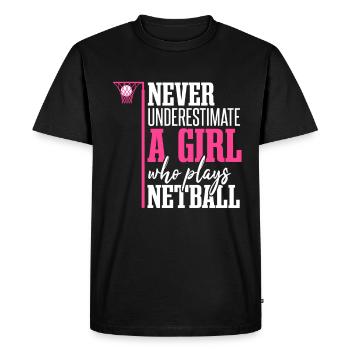 Ne sous-estimez jamais une fille qui joue au netball - T-shirt Premium bio Homme - noir - Devant - Nico (187cm)