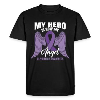 Ruban violet | Sensibilisation à la maladie d’Alzheimer - T-shirt Premium bio Homme - noir - Devant - Nico (187cm)