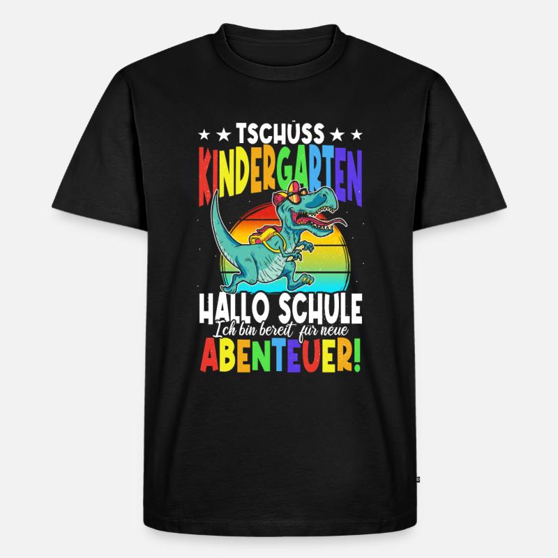 Dinosaurier Schulkind Einschulung Schulstart - Männer Premium Bio T-Shirt - Schwarz