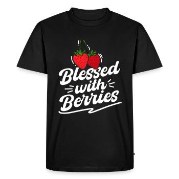Strawberries Funny Berry Lover Fruit - Men's Premium Organic T-Shirt - black - Front - Nico (187cm)
