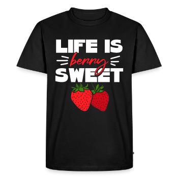 Life is berry sweet strawberry - Men's Premium Organic T-Shirt - black - Front - Nico (187cm)