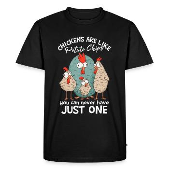 Les poulets sont comme des croustilles - T-shirt Premium bio Homme - noir - Devant - Nico (187cm)