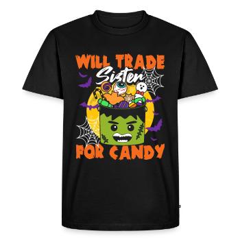 Halloween Candy Funny Will Trade Sister For Candy - Men's Premium Organic T-Shirt - black - Front - Nico (187cm)
