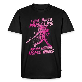 I Got These Muscles From Hitting Home Runs - Men's Premium Organic T-Shirt - black - Front - Nico (187cm)
