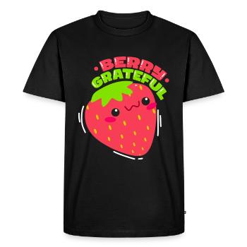 Berry Grateful Strawberry Fruit Lover - Men's Premium Organic T-Shirt - black - Front - Nico (187cm)
