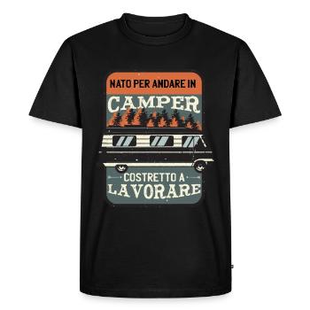 Drôle de campeur né pour aller en campeur - T-shirt Premium bio Homme - noir - Devant - Nico (187cm)