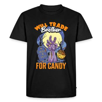 Funny Halloween Will Trade Brother For Candy - Men's Premium Organic T-Shirt - black - Front - Nico (187cm)