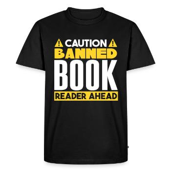 Banned Book Reader Ahead - Men's Premium Organic T-Shirt - black - Front - Nico (187cm)