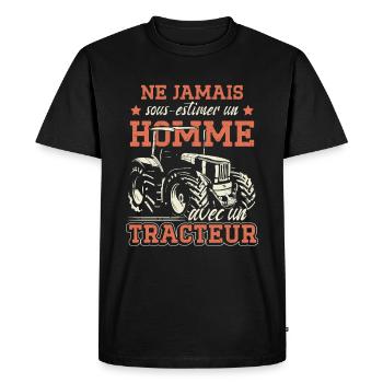 Ne Jamais Sous-Estimer Un Homme Avec Un Tracteur - T-shirt Premium bio Homme - noir - Devant - Nico (187cm)