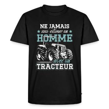 Ne Jamais Sous-Estimer Un Homme Avec Un Tracteur - T-shirt Premium bio Homme - noir - Devant - Nico (187cm)