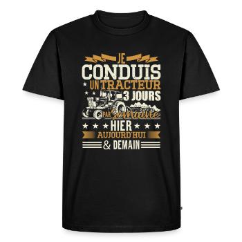 Fermier Tracteur Humour Homme Paysan - T-shirt Premium bio Homme - noir - Devant - Nico (187cm)