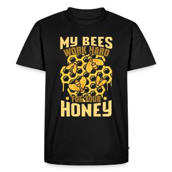 My Bees Work Hard For Your Honey - Men's Premium Organic T-Shirt - black - Front - Nico (187cm)