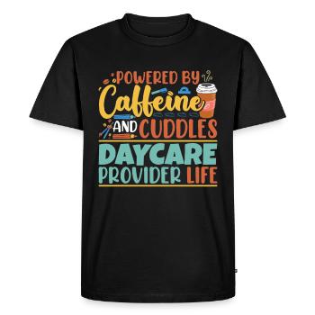 Powered By Caffeine And Cuddles - Men's Premium Organic T-Shirt - black - Front - Nico (187cm)