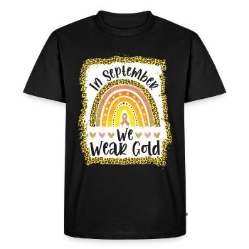 En septembre, nous portons Gold Childhood Cancer - T-shirt Premium bio Homme - noir - Devant - Nico (187cm)