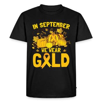 En septembre, nous portons Gold Childhood Cancer - T-shirt Premium bio Homme - noir - Devant - Nico (187cm)