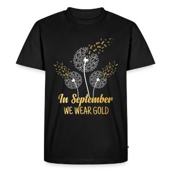 En septembre, nous portons Gold Childhood Cancer - T-shirt Premium bio Homme - noir - Devant - Nico (187cm)