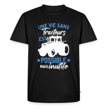 Une Vie Sans Tracteurs Dicton - T-shirt Premium bio Homme - noir - Devant - Nico (187cm)