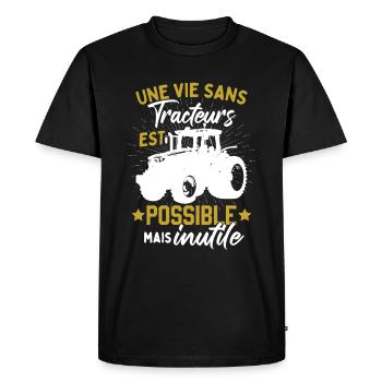 Une Vie Sans Tracteurs Est Possible Mais Inutile - T-shirt Premium bio Homme - noir - Devant - Nico (187cm)